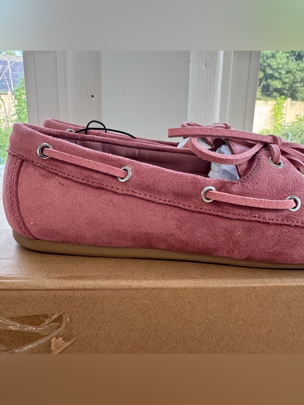 Time and Tru Womens Pink Faux Suede Boat Shoes Memory Foam Moc Toe Loafers 8 New - Picture 5 of 15